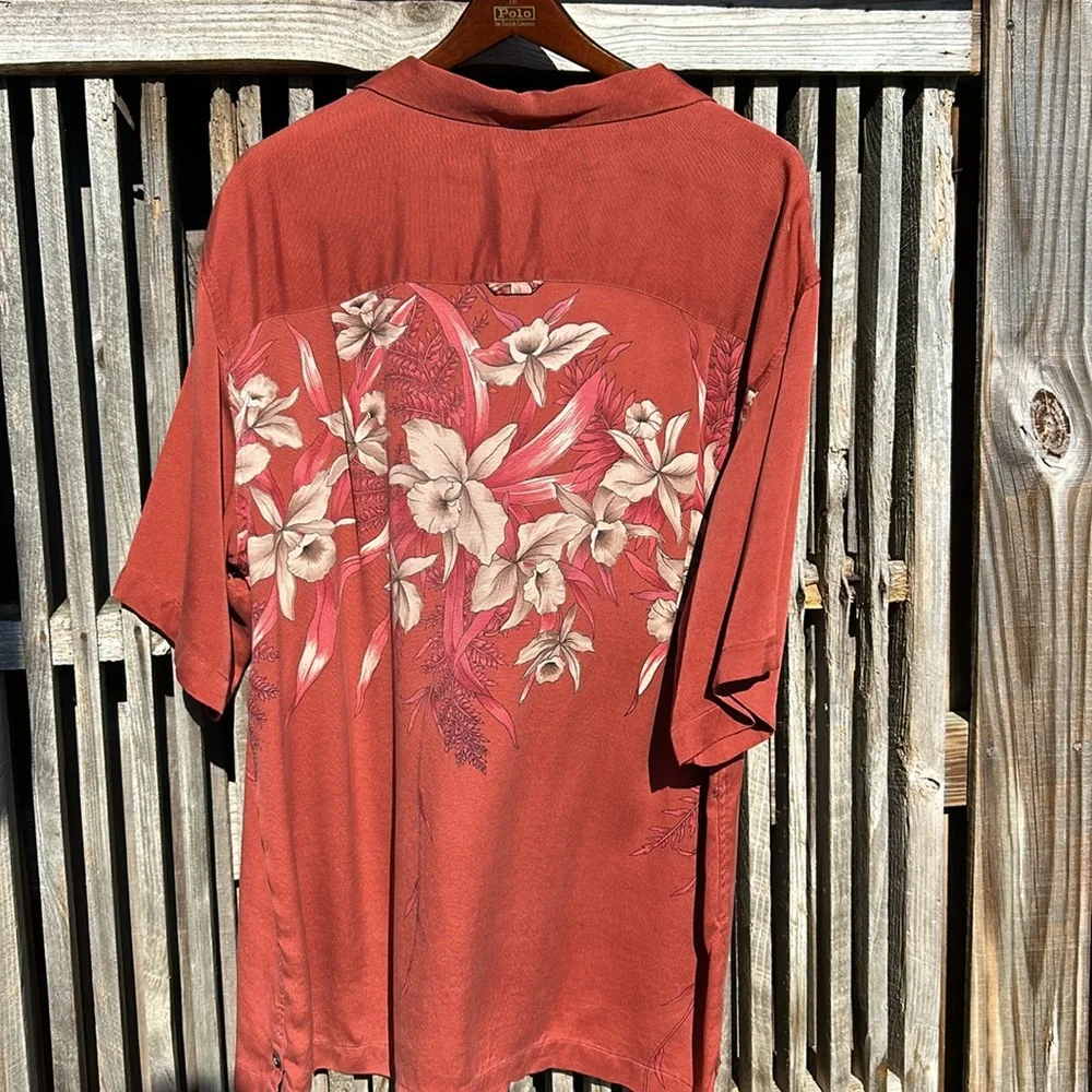Preswick & Moore Vintage 90s Silk Hawaiian Shirt XL Earth Rust Floral Button Up - Picture 3 of 8